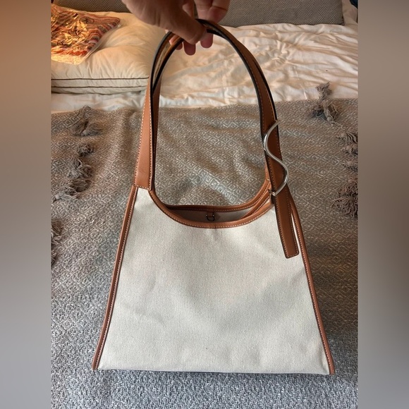 STAUD Tan and Cream Shoulder Bag